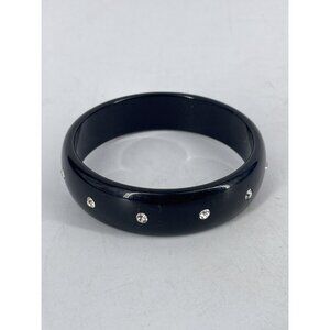 Vintage Black Lucite single Row Rhinestone Bangle MCM Bracelet